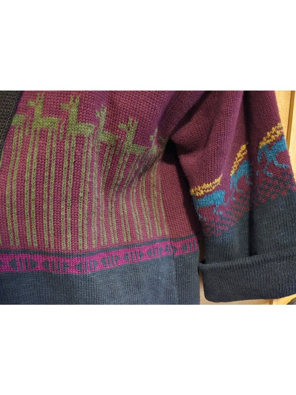 Colorful Birds & Moose Patterned Long Knit Sweater Cardigan ski warm winter - Picture 7 of 15